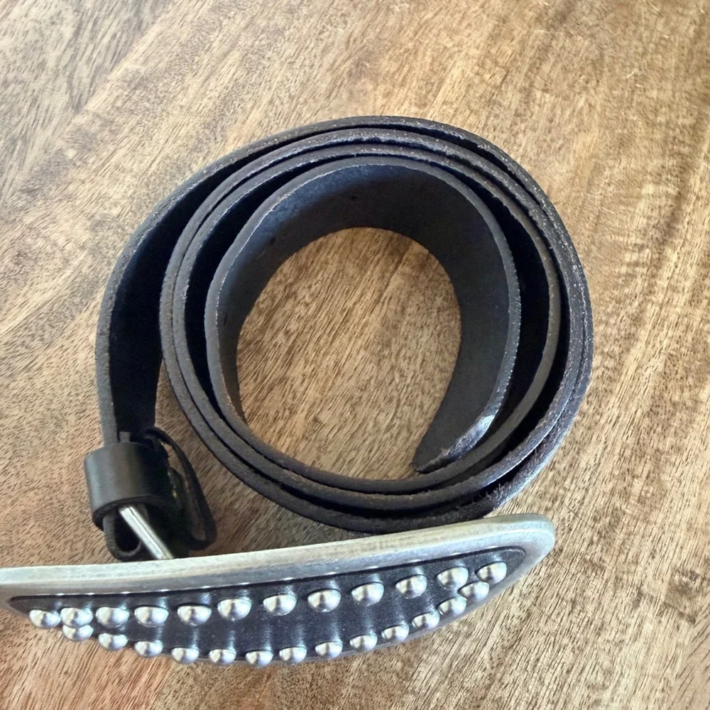 Womans Western Studded Statement Belt Medium Textured Western Moto Rocker Edgy